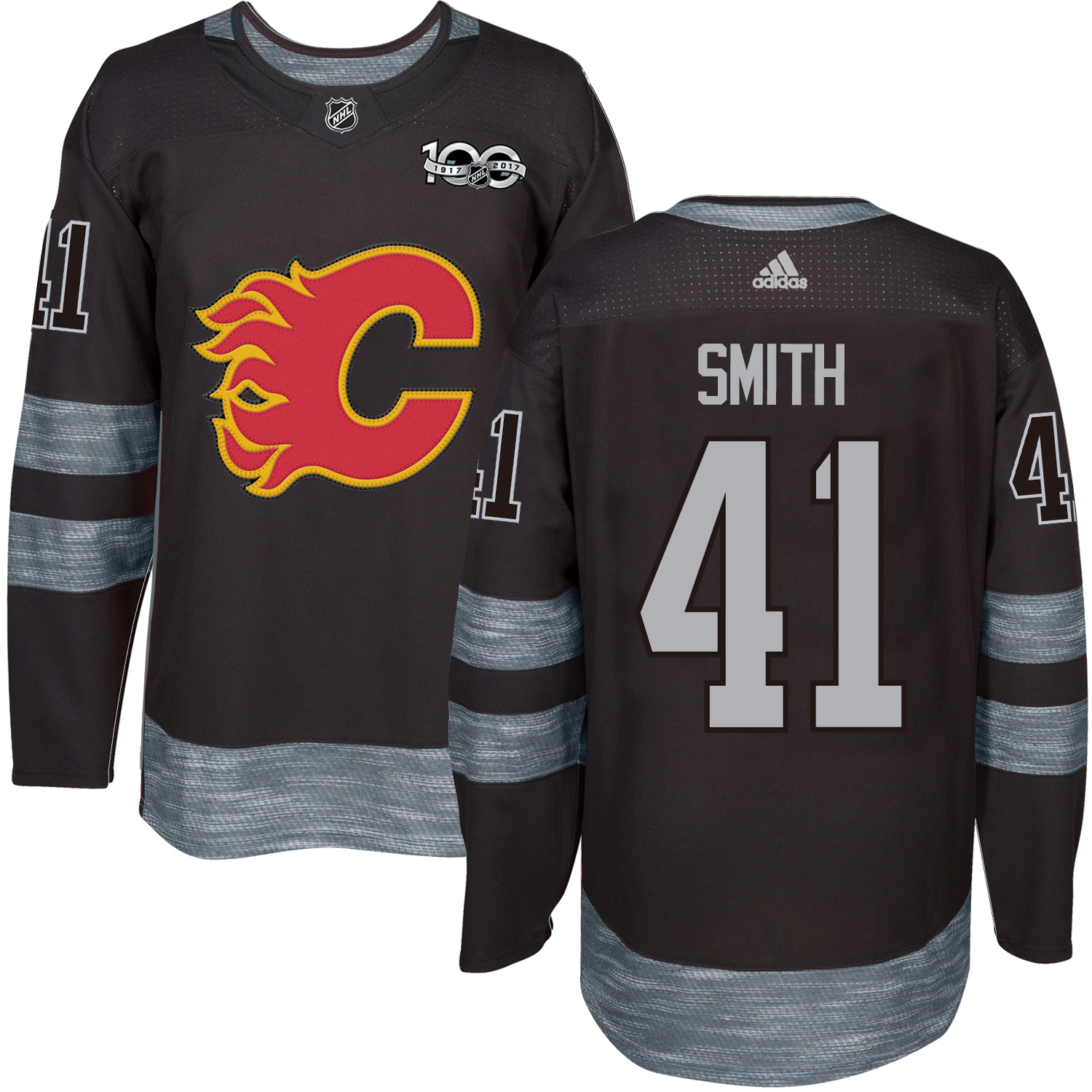 Adidas Flames #41 Mike Smith Black 1917-100th Anniversary Stitched NHL Jersey - Click Image to Close
